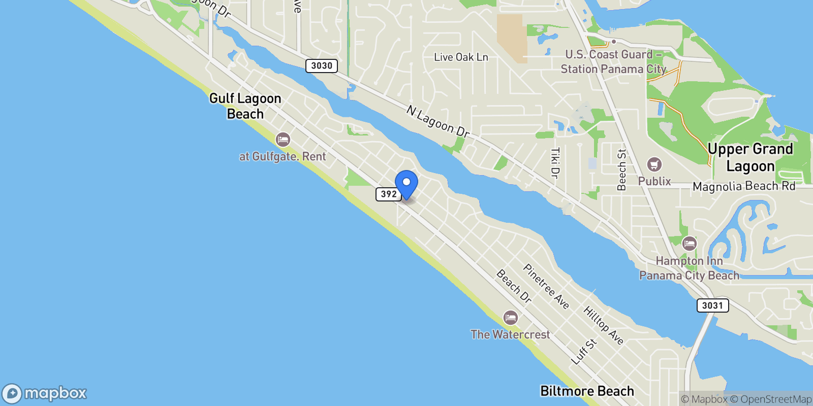 Map showing 7028 Thomas Drive, Panama City Beach, Florida, United States.