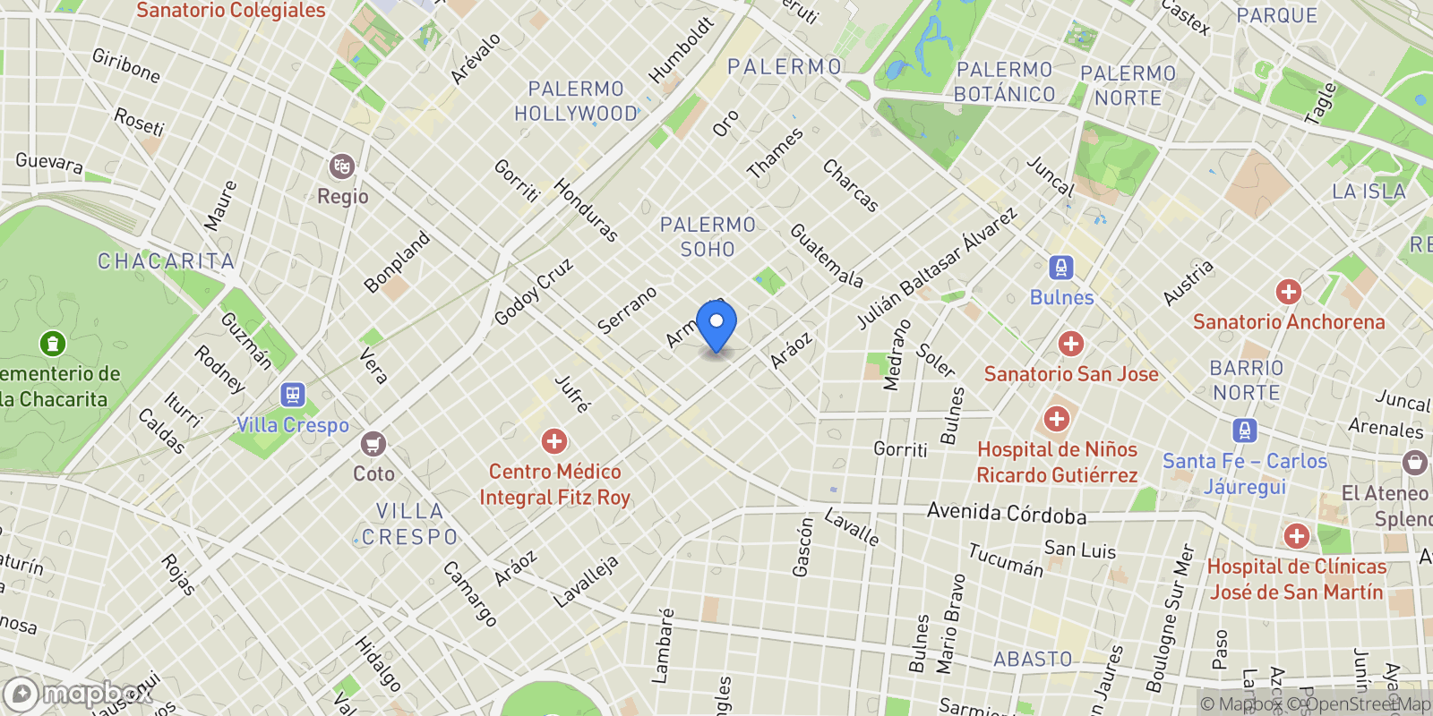 Map showing Gorriti al 4600, Palermo Soho, Buenos Aires, Buenos Aires, Argentina.