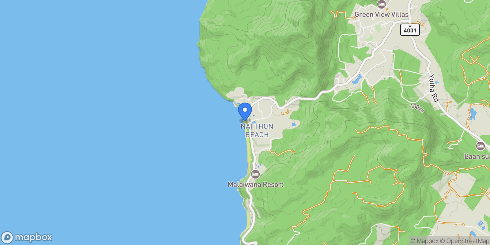 Map showing Nai Thon Beach, Phuket 83110, Thailand, Sakhu, Phuket, Thailand.