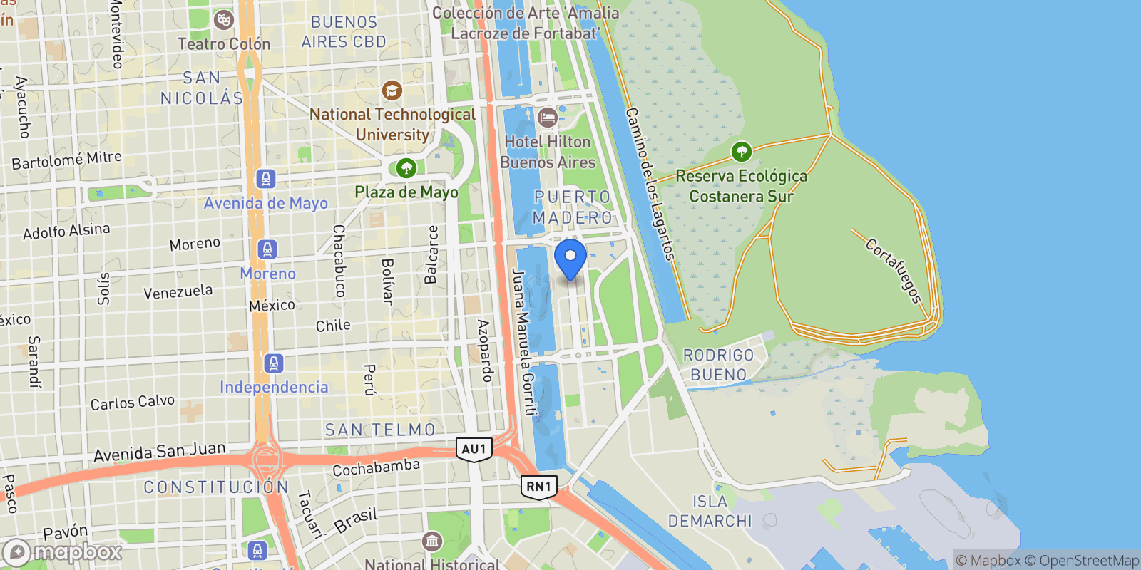Map showing Juana Manso al 1400, Puerto Madero, Buenos Aires, Buenos Aires, Argentina.