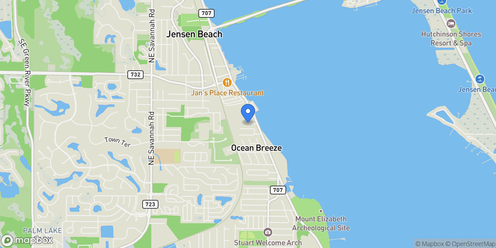 Map showing 2172 NE Poinciana Terrace, Jensen Beach, Florida, United States.
