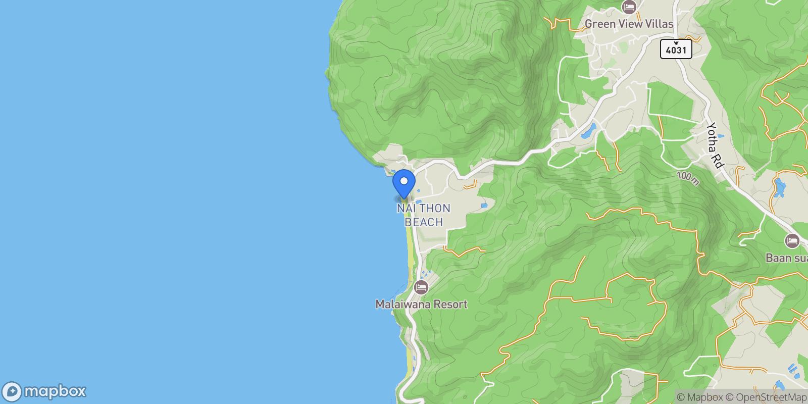 Map showing Nai Thon Beach, Phuket 83110, Thailand, Sakhu, Phuket, Thailand.