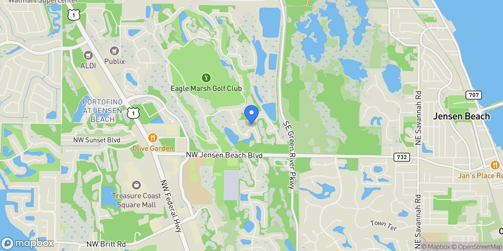 Map showing 3676 NW Deer Oak Drive, Jensen Beach, Florida, United States.