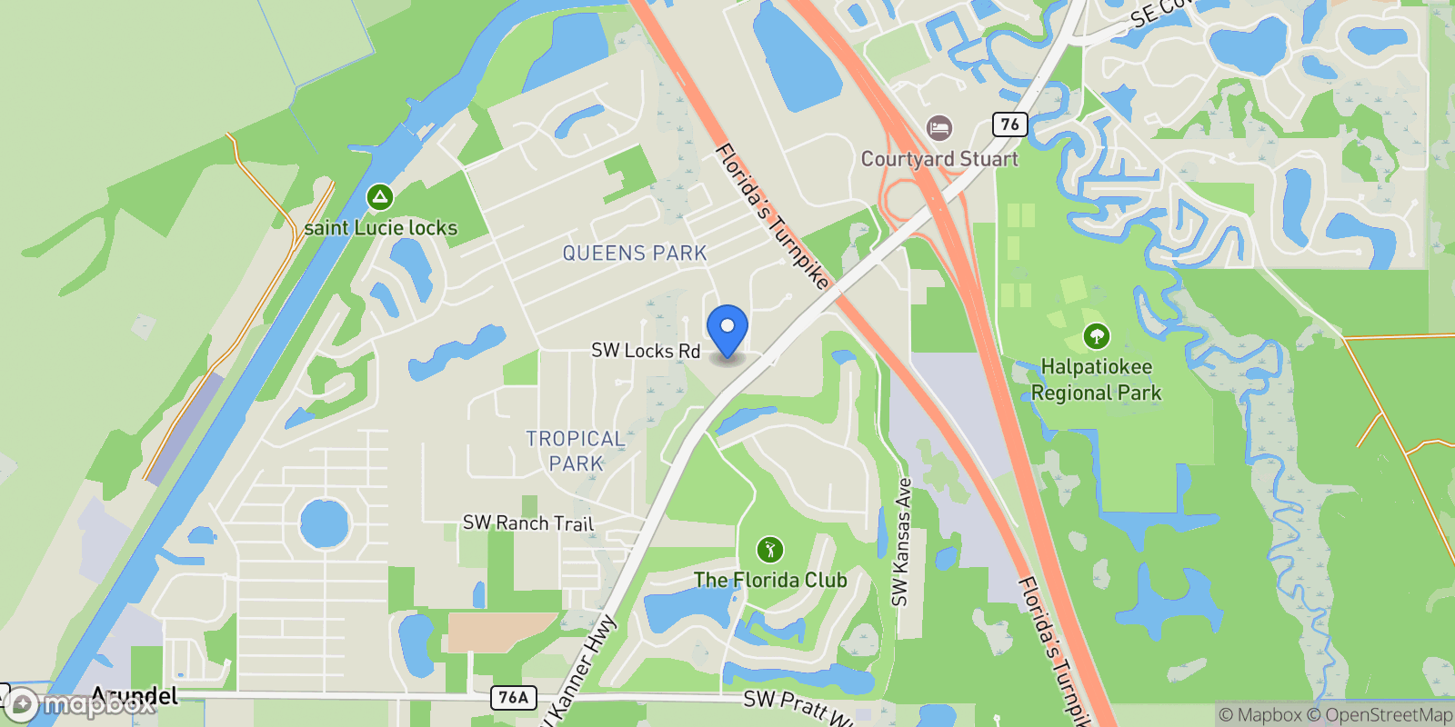 Map showing 1234 SW Locks Road, Stuart, Florida, United States.