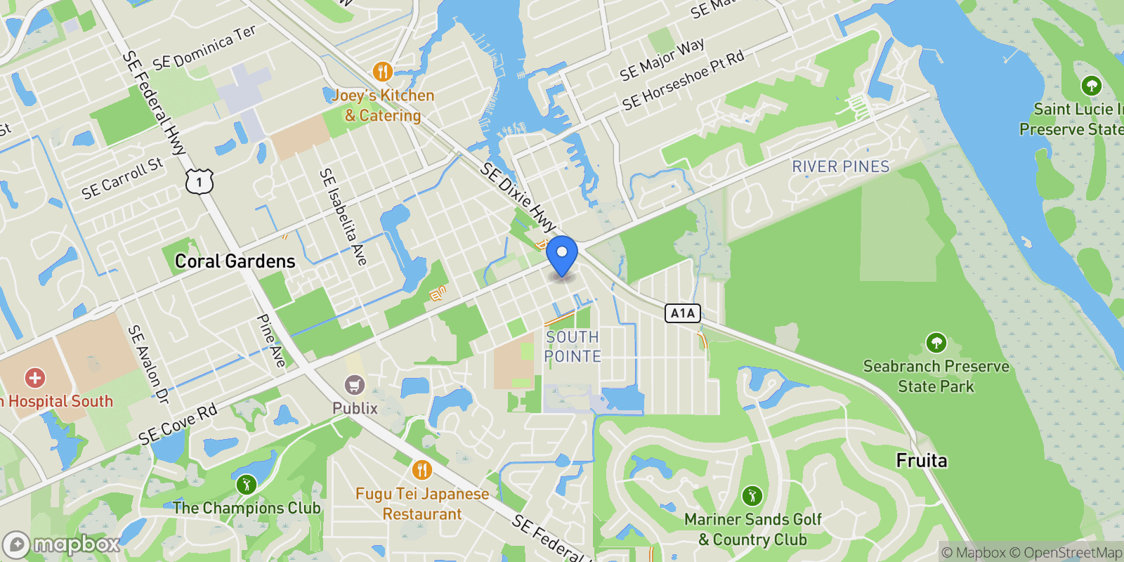 Map showing 5460 SE Front Avenue, Stuart, Florida, United States.