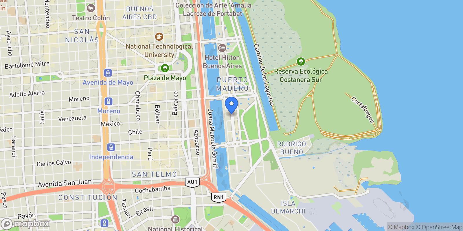 Map showing Juana Manso al 1400, Puerto Madero, Buenos Aires, Buenos Aires, Argentina.