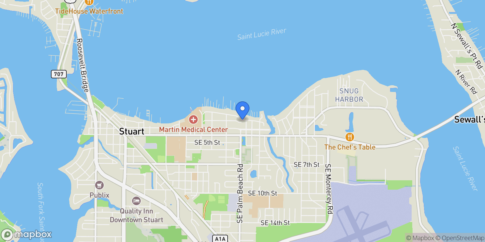 Map showing 1002 SE Riverside Drive, Stuart, Florida, United States.