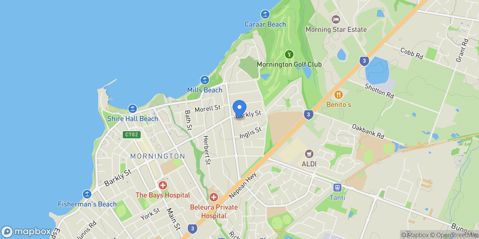 Map showing 4 Butler Ave, Mornington VIC 3931, Australia, Mornington, Victoria, Australia.
