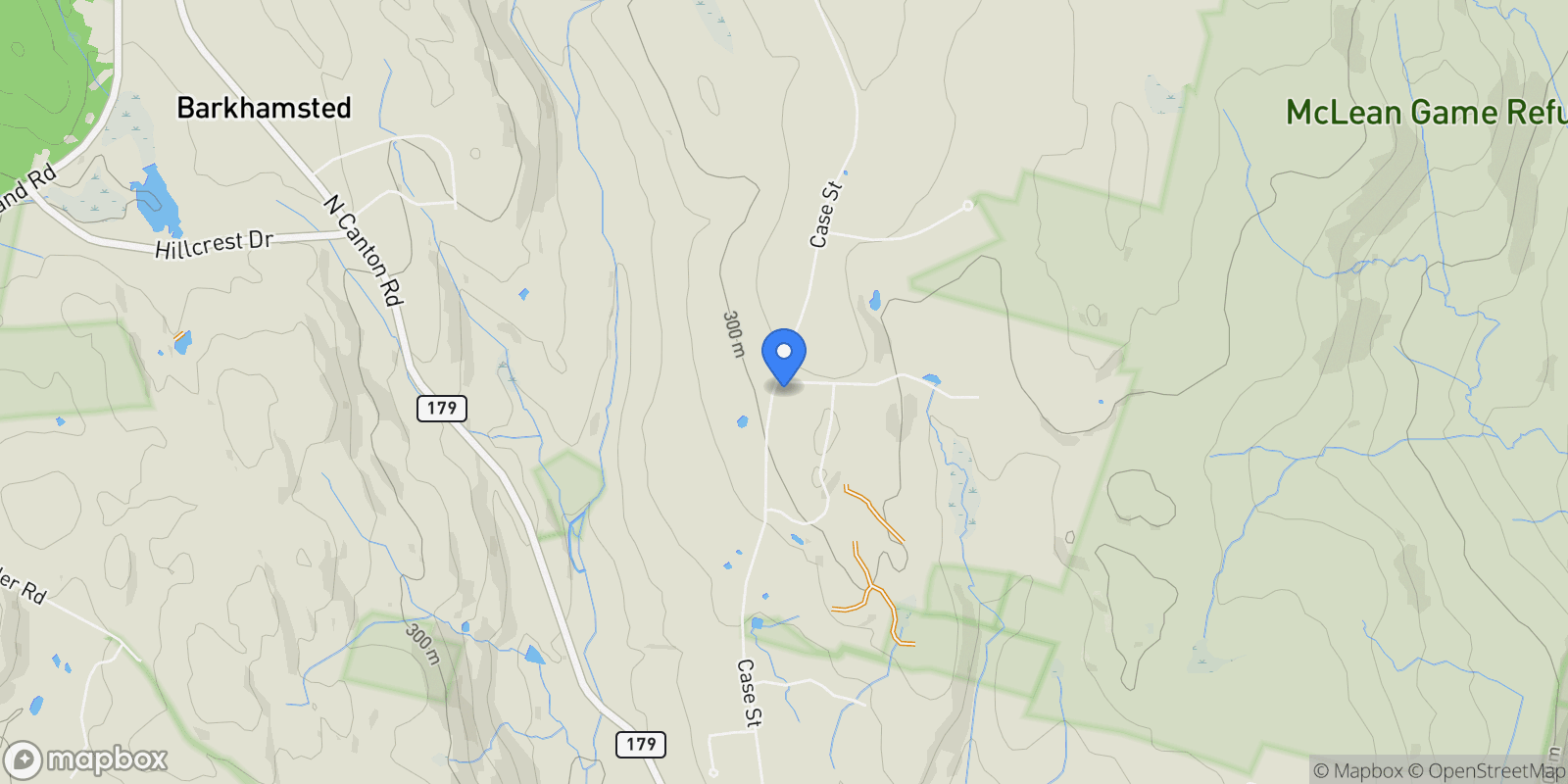 Map showing 175 Case Street, Granby, Connecticut, United States.