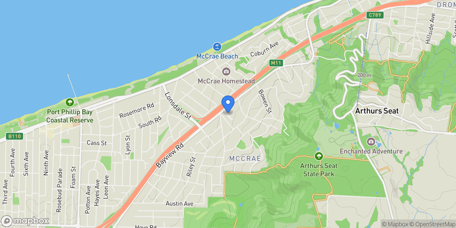 Map showing 1 Beacon Rise, McCrae VIC 3938, Australia, McCrae, Victoria, Australia.