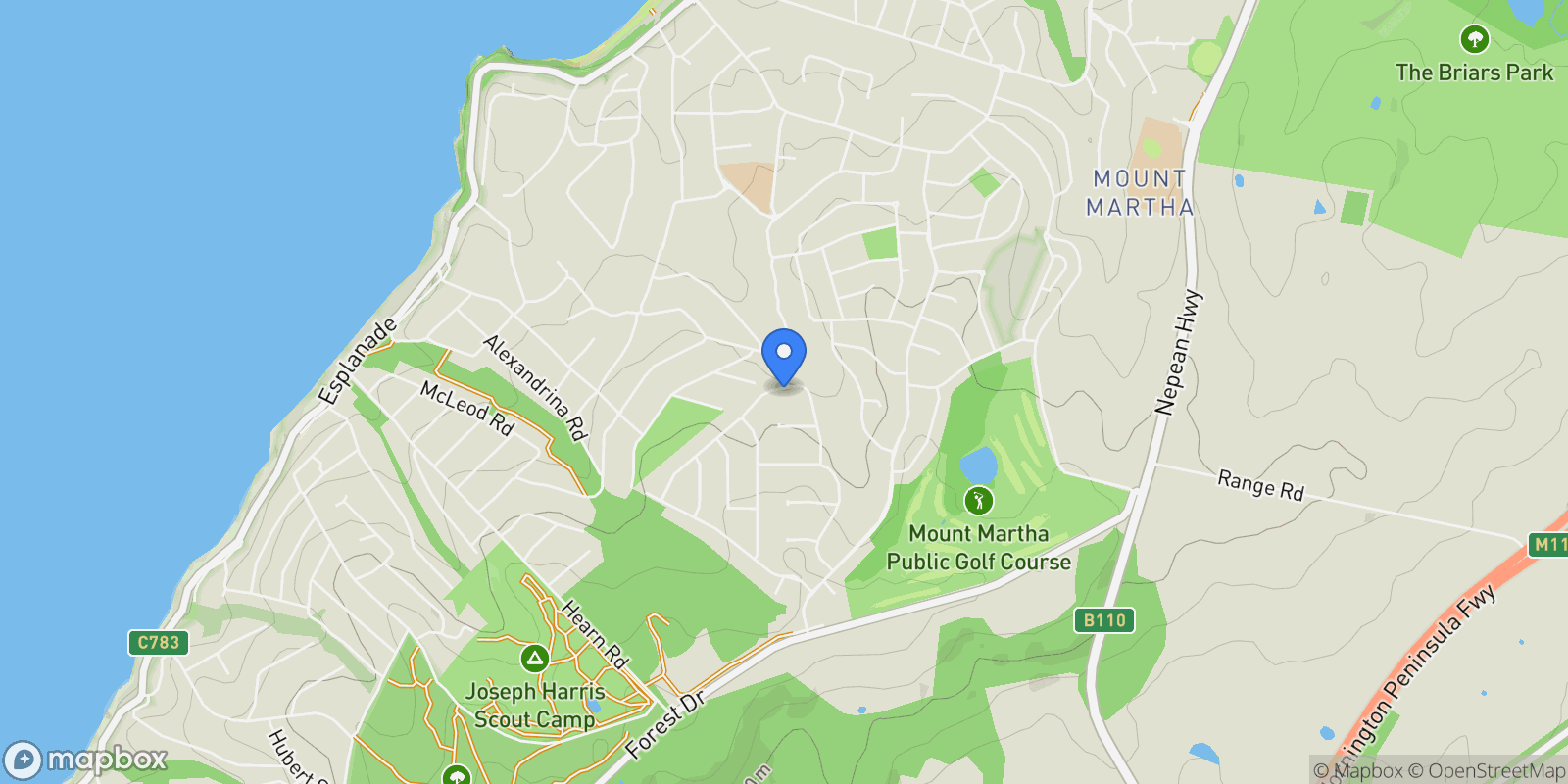 Map showing 15 Hull Rd, Mount Martha VIC 3934, Australia, Mount Martha, Victoria, Australia.