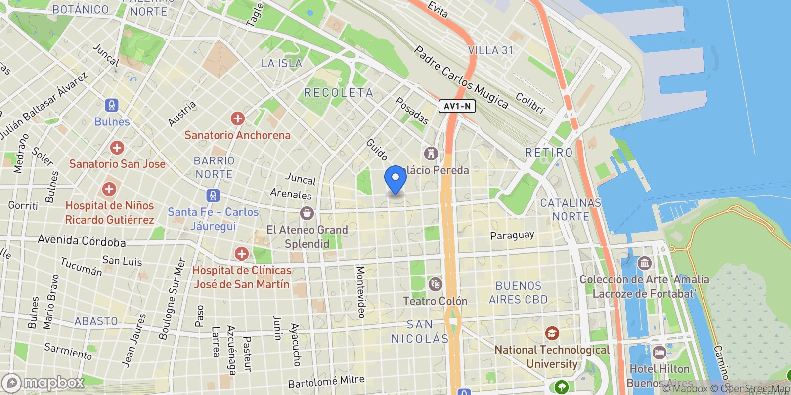 Map showing Arenales al 1300, Recoleta, Buenos Aires, Buenos Aires, Argentina.