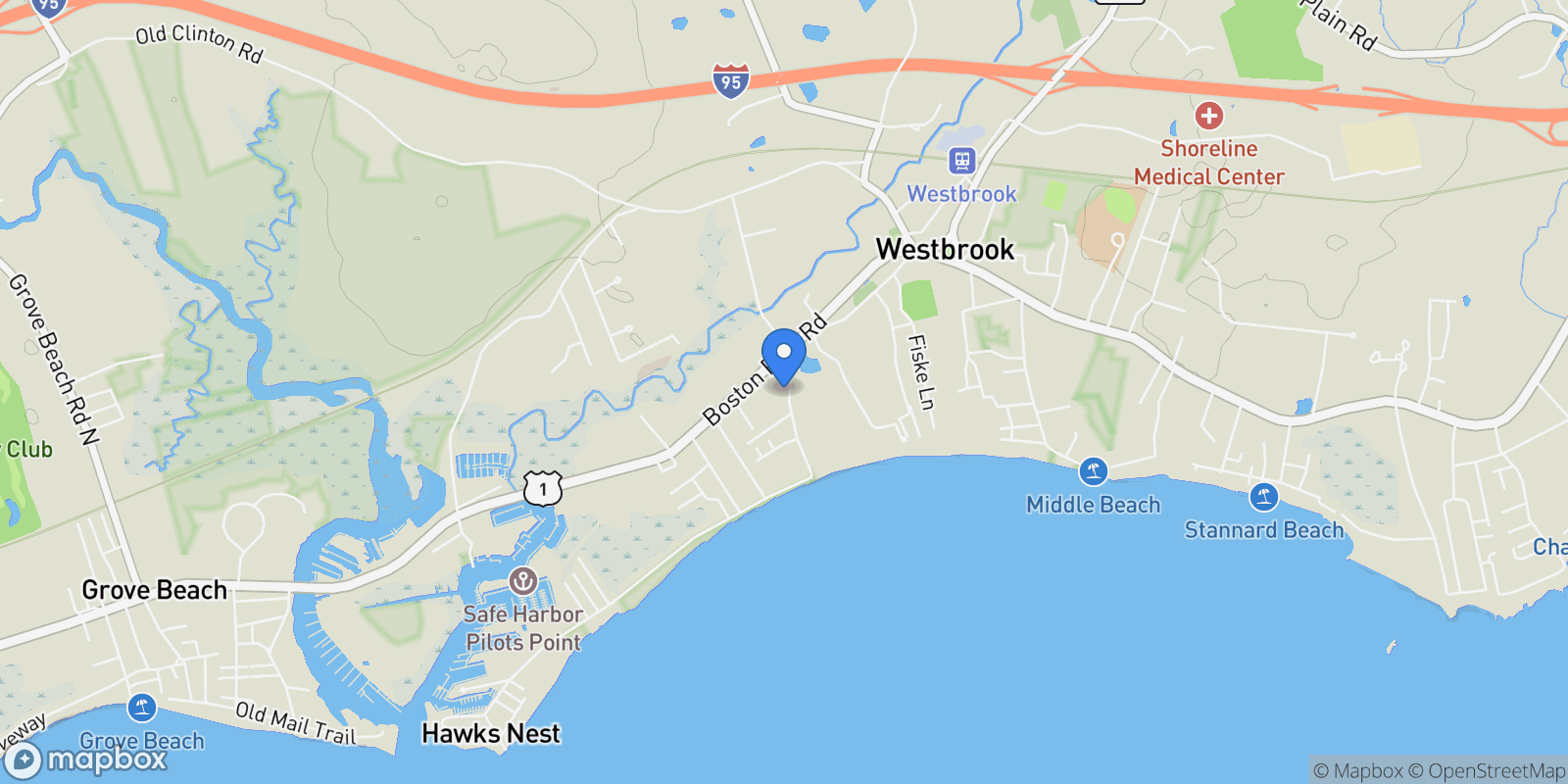 Map showing 49 Seaside Avenue, Westbrook, Connecticut, United States.