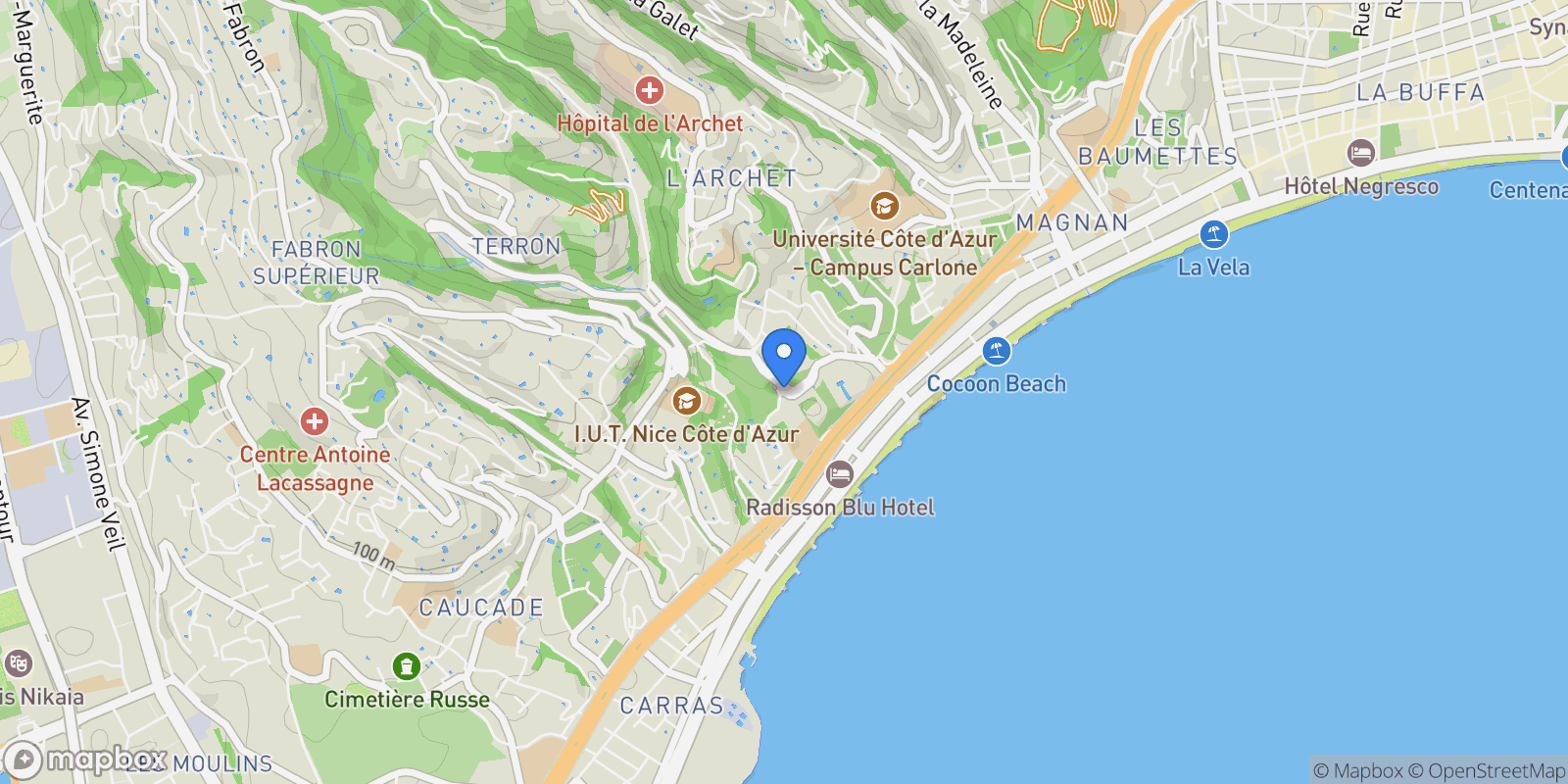 Map showing Nice, Provence-Alpes-Côte d'Azur, France.