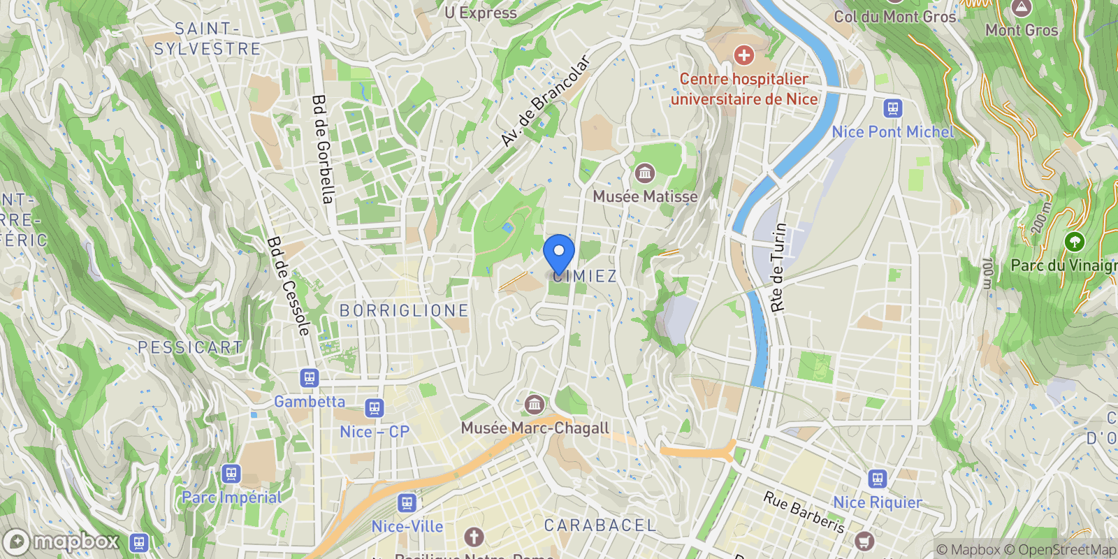 Map showing Nice, Provence-Alpes-Côte d'Azur, France.