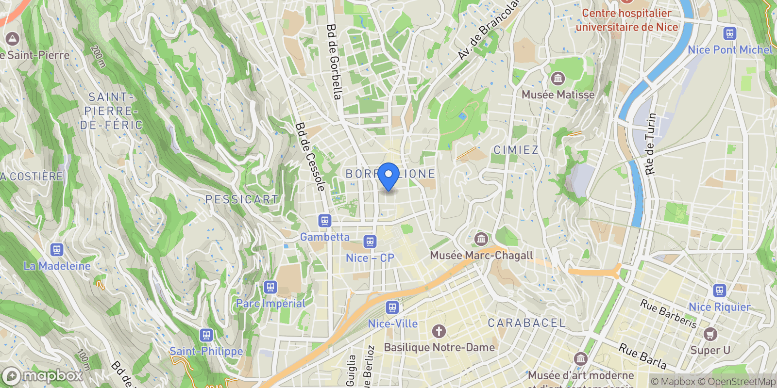 Map showing Nice, Provence-Alpes-Côte d'Azur, France.