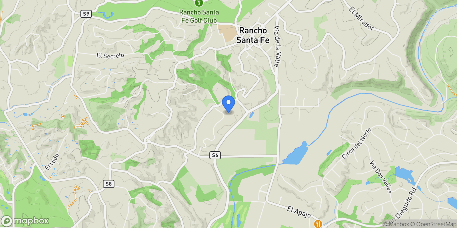 Map showing 16337 Los Arboles, Rancho Santa Fe, California, United States.