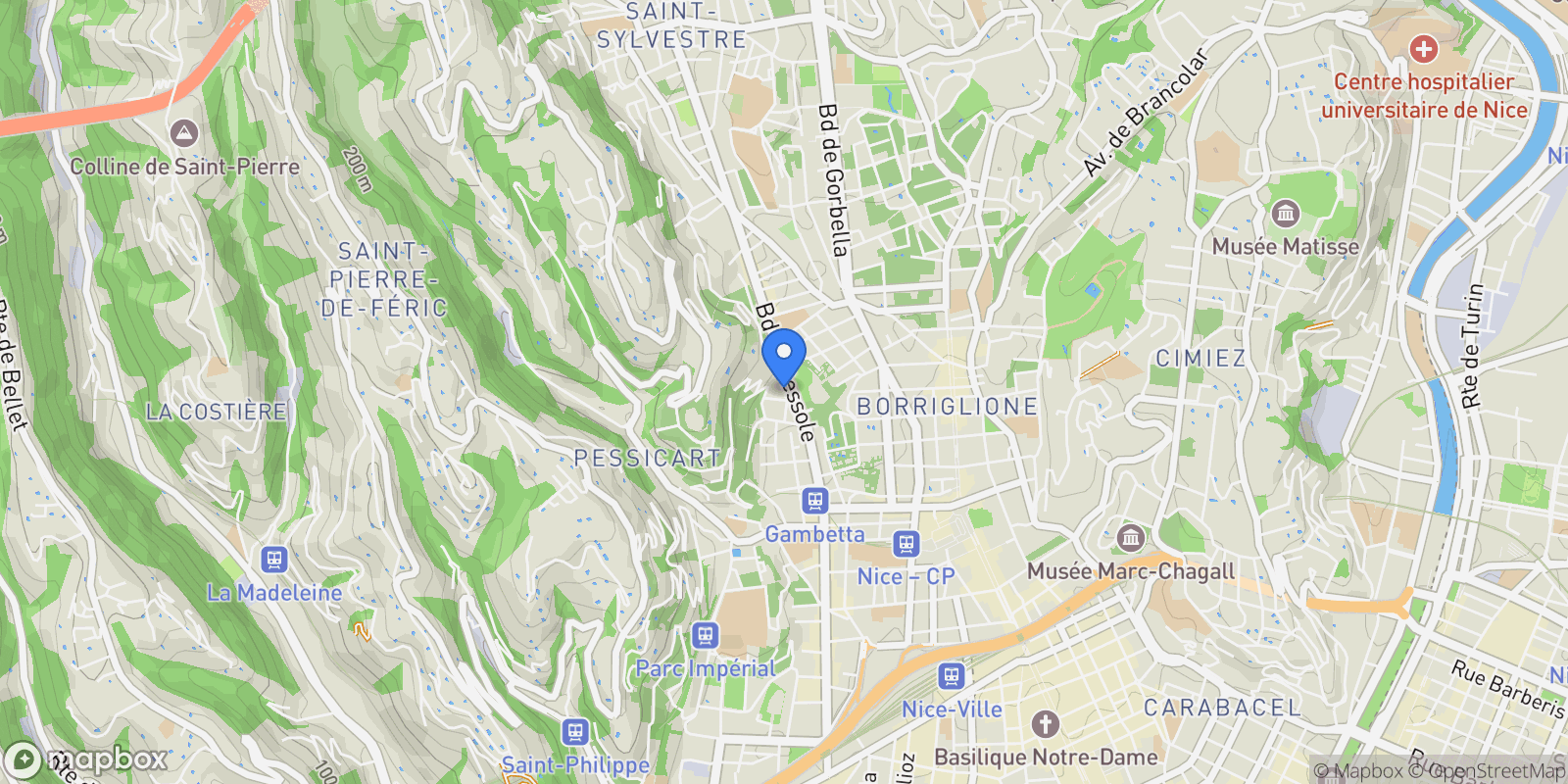Map showing Nice, Provence-Alpes-Côte d'Azur, France.
