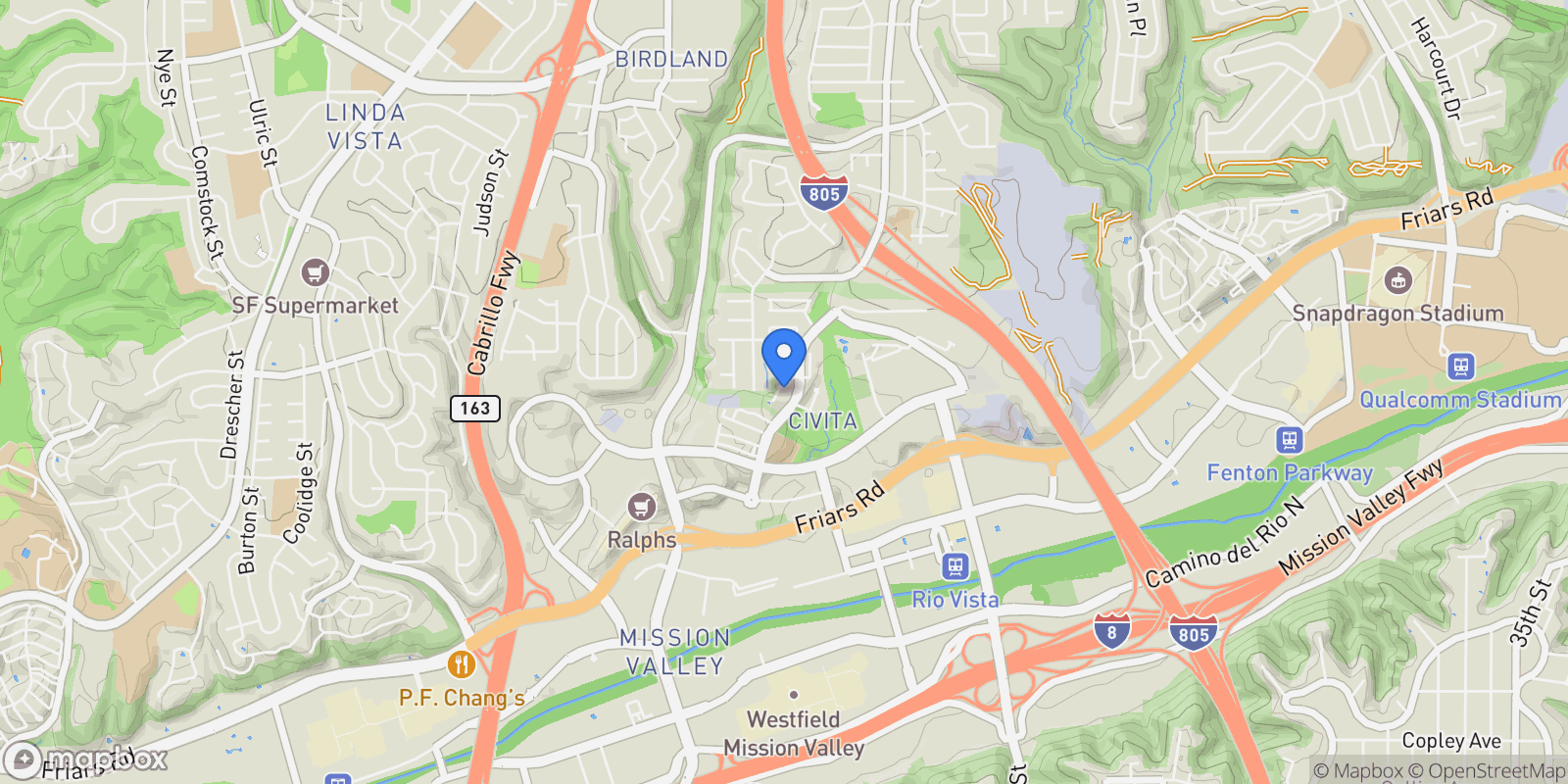 Map showing 8353 Distinctive Dr, San Diego, California, United States.
