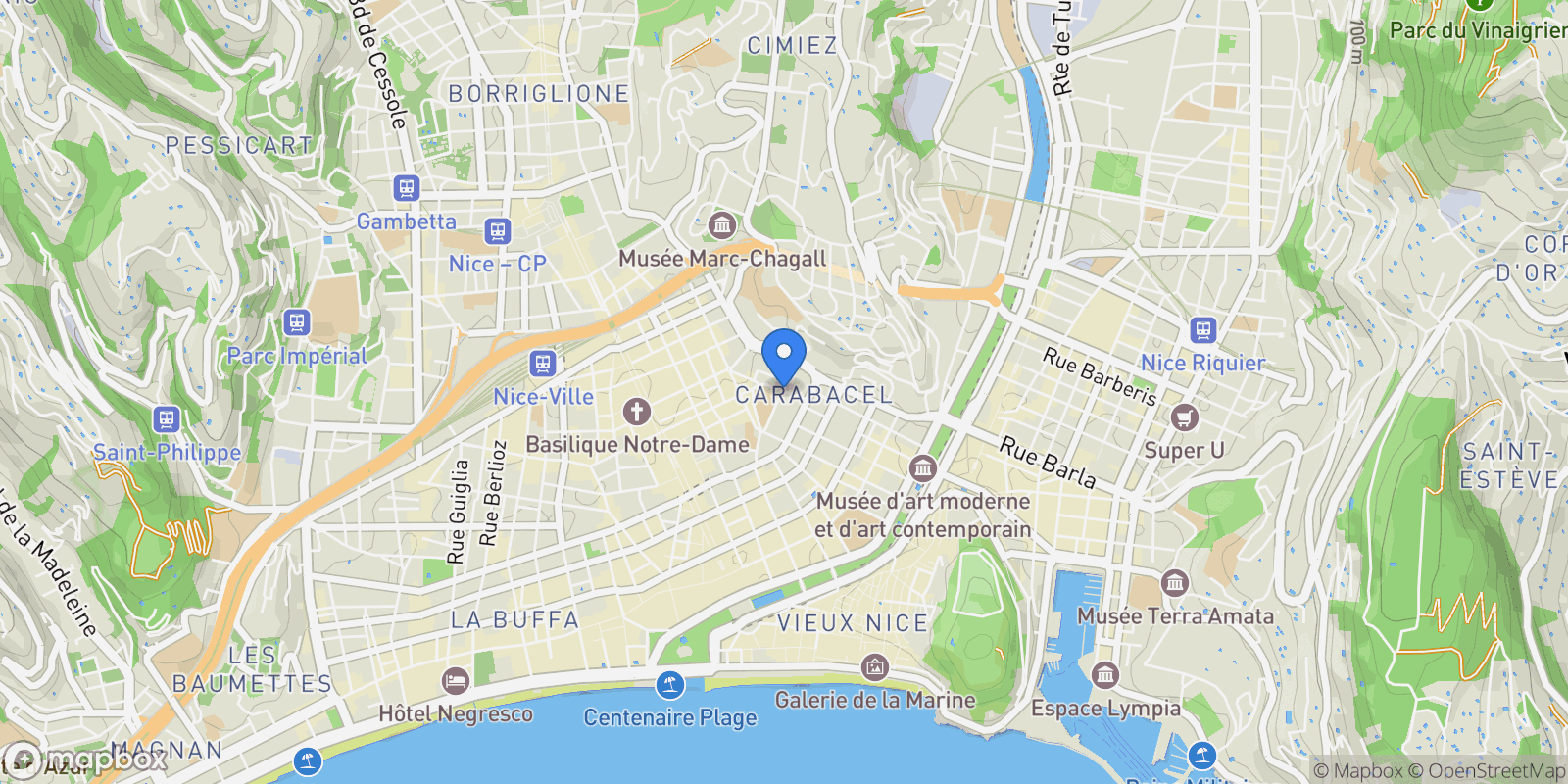 Map showing Nice, Provence-Alpes-Côte d'Azur, France.
