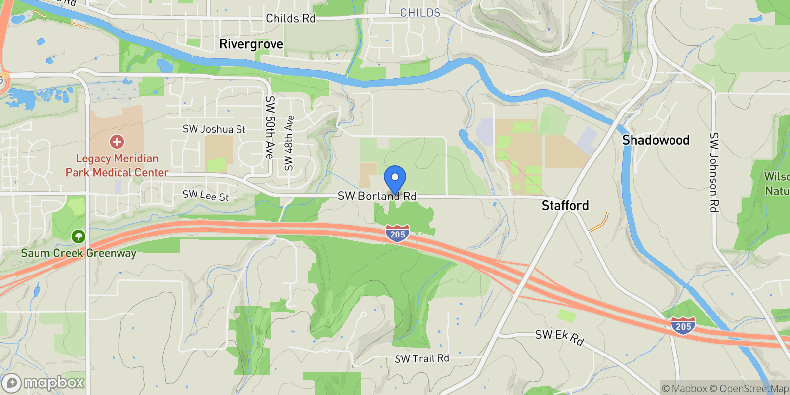 Map showing 3990 SW Borland Rd, Tualatin, OR 97062, Tualatin, Oregon, United States.