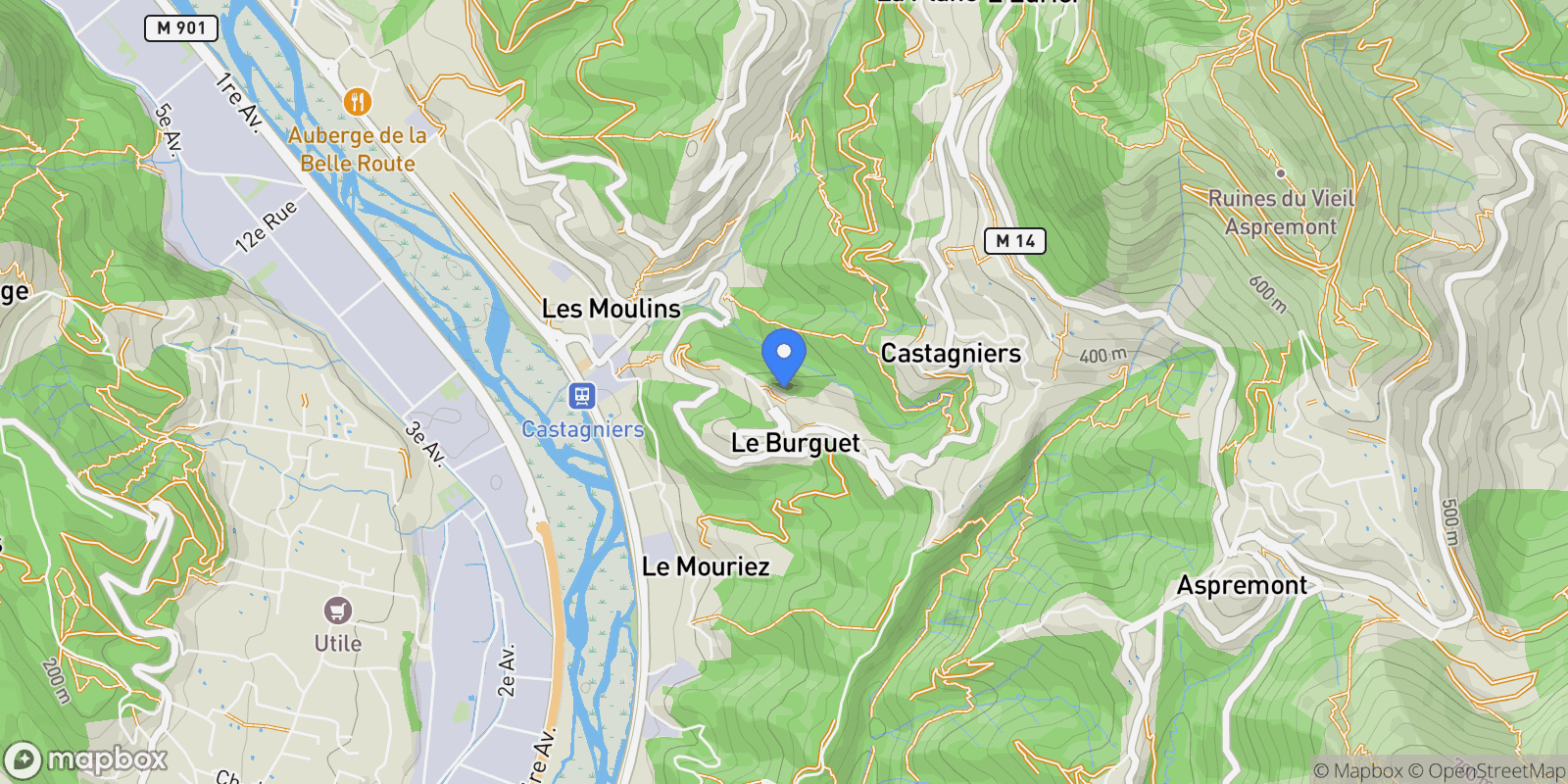 Map showing Castagniers, Provence-Alpes-Côte d'Azur, France.