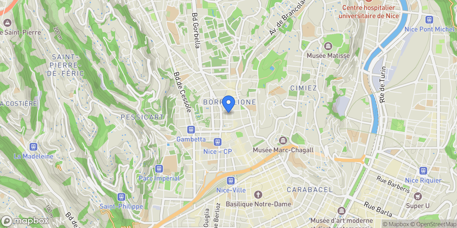 Map showing Nice, France.