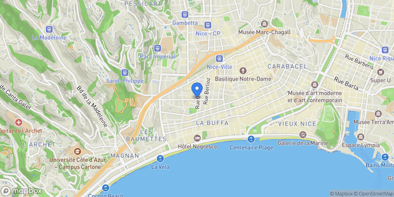 Map showing Nice, Provence-Alpes-Côte d'Azur, France.