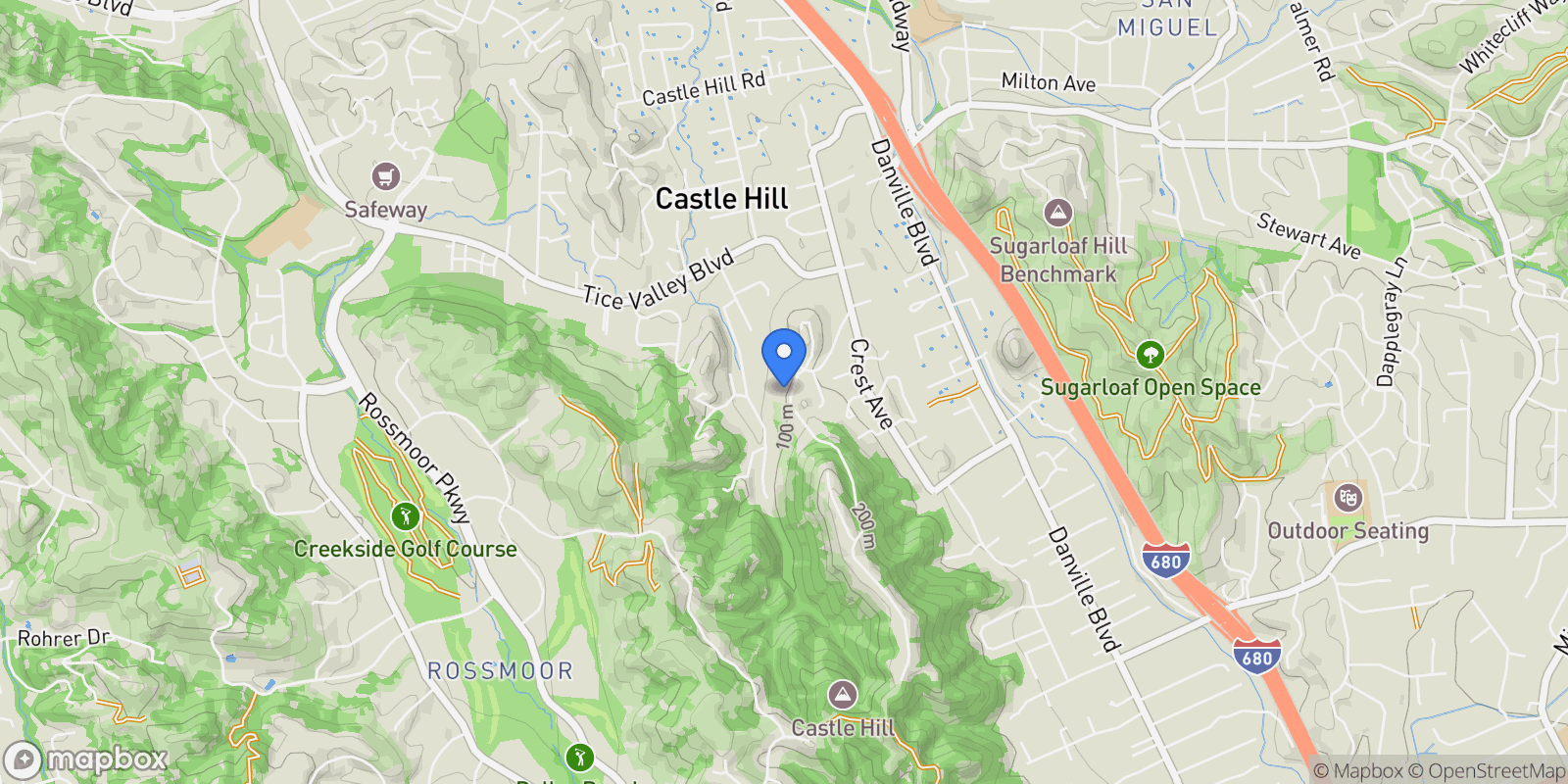 Map showing 144 Castle Crest Rd, Alamo, California, United States.