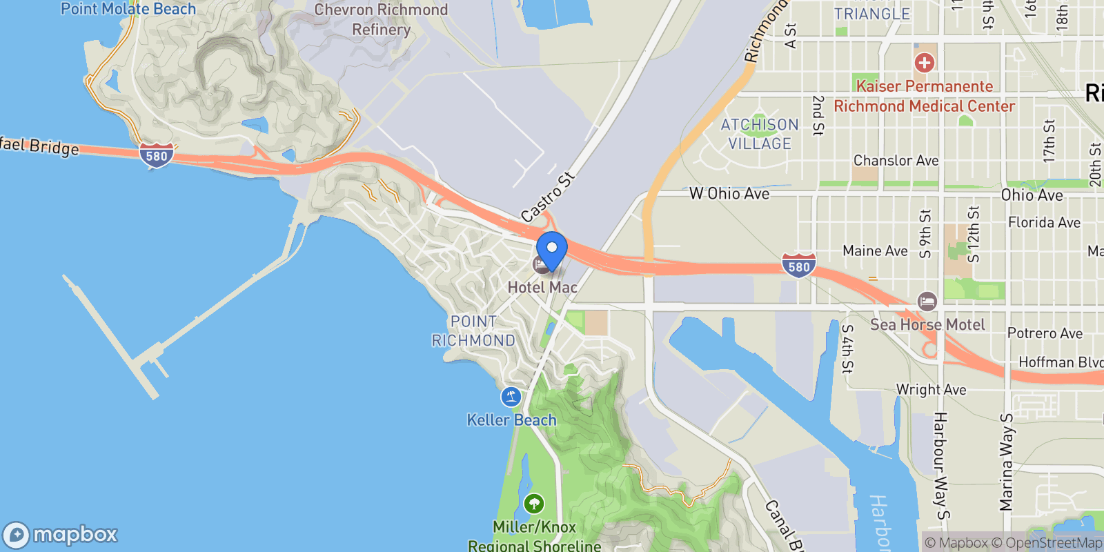 Map showing 54 Railroad Ave, Richmond, California, United States.