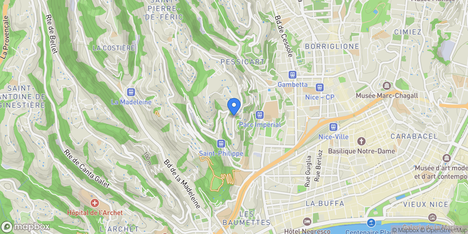 Map showing 87 Route de Saint-Pierre de Féric, Nice, Provence-Alpes-Côte d'Azur, France.