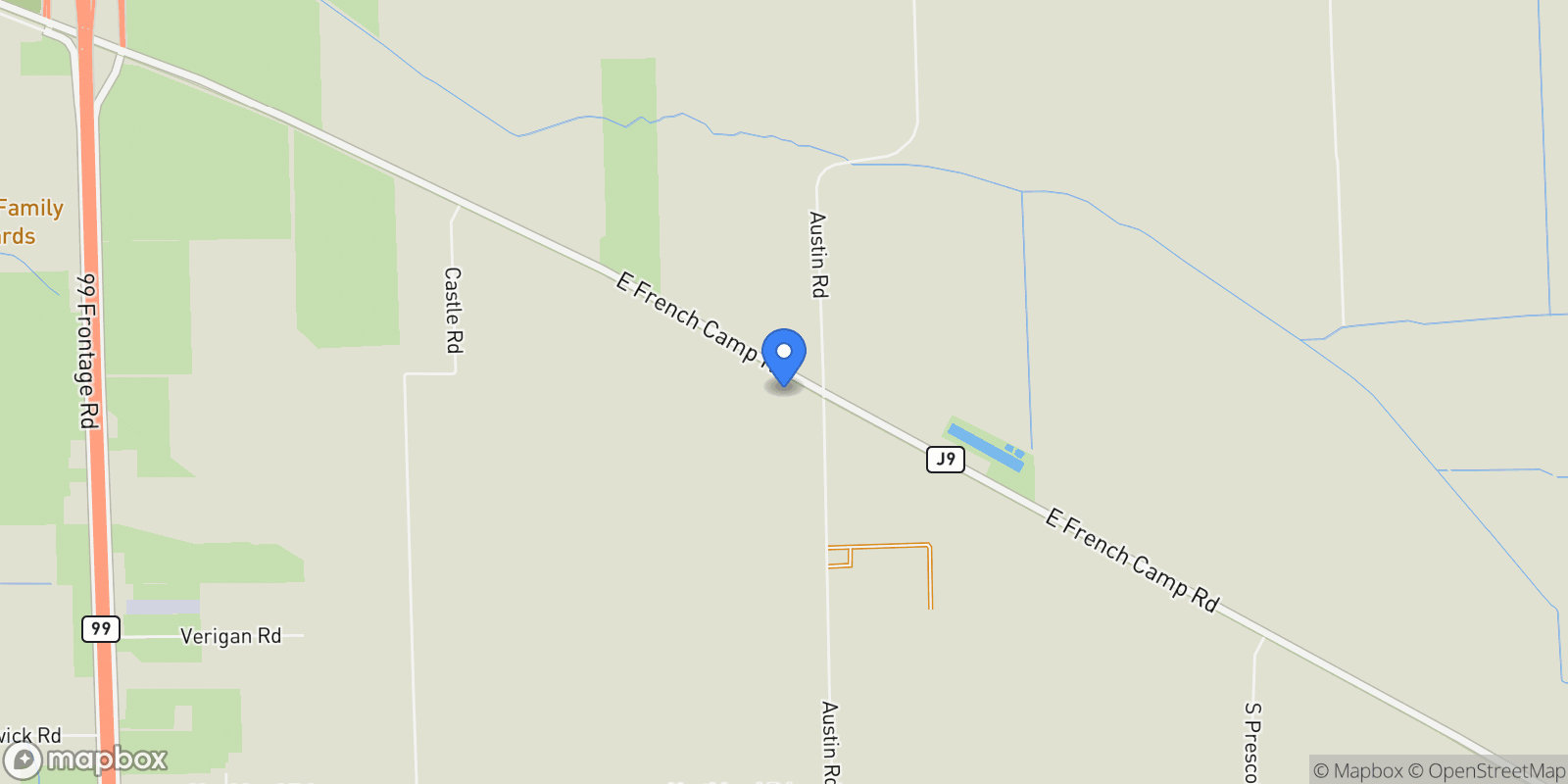 Map showing 8190 French Camp Dr, Manteca, California, United States.