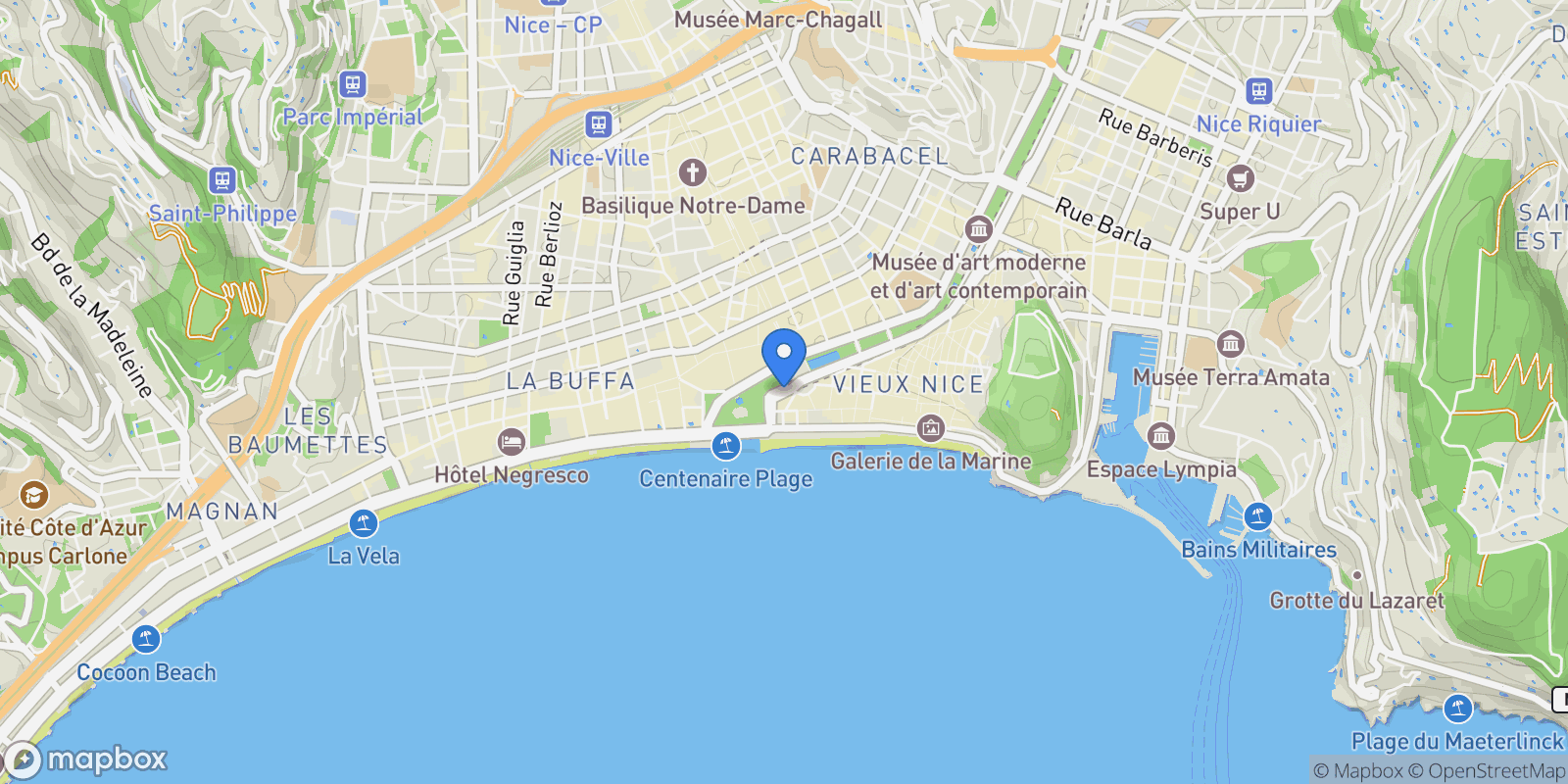 Map showing Nice, Provence-Alpes-Côte d'Azur, France.