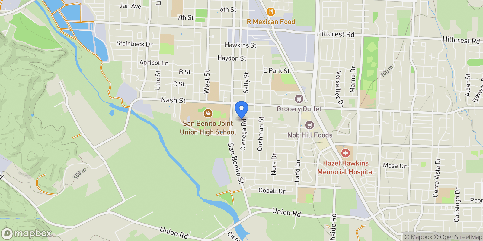 Map showing 1610 Cienega Road, Hollister, California, United States.