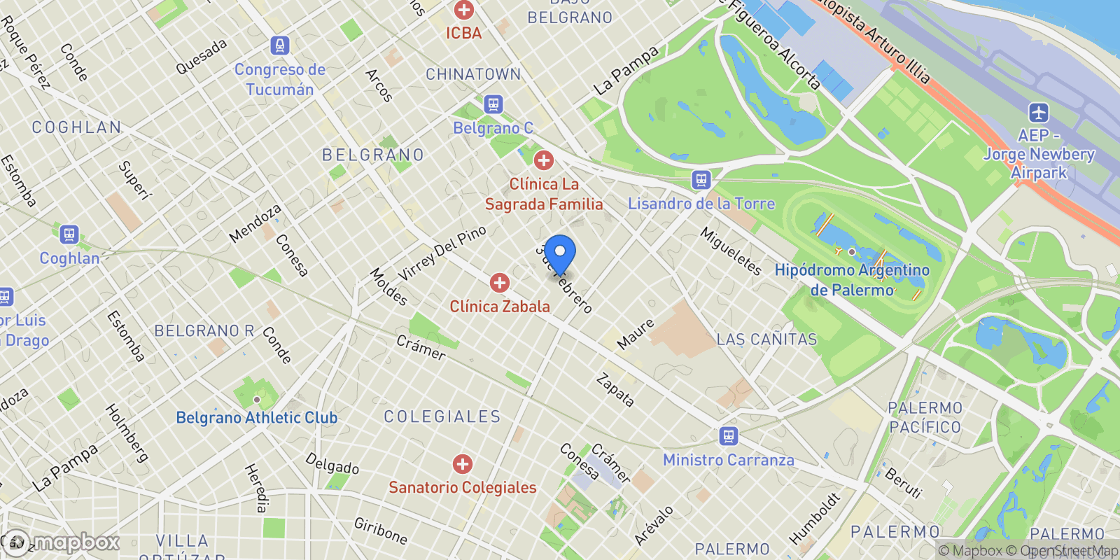 Map showing 3 de febrero al 1200, Belgrano, Buenos Aires, Buenos Aires, Argentina.