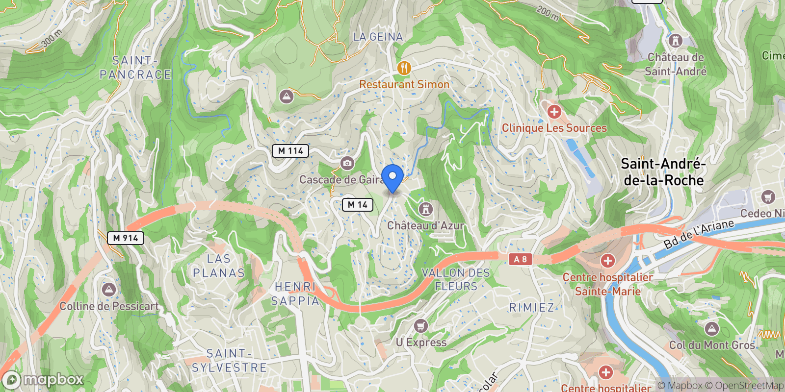 Map showing 182 Avenue de Gairaut, Nice, Provence-Alpes-Côte d'Azur, France.