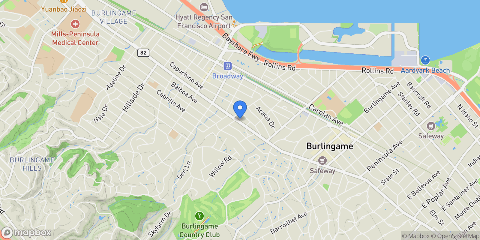 Map showing 824 El Camino Real, Burlingame, California, United States.
