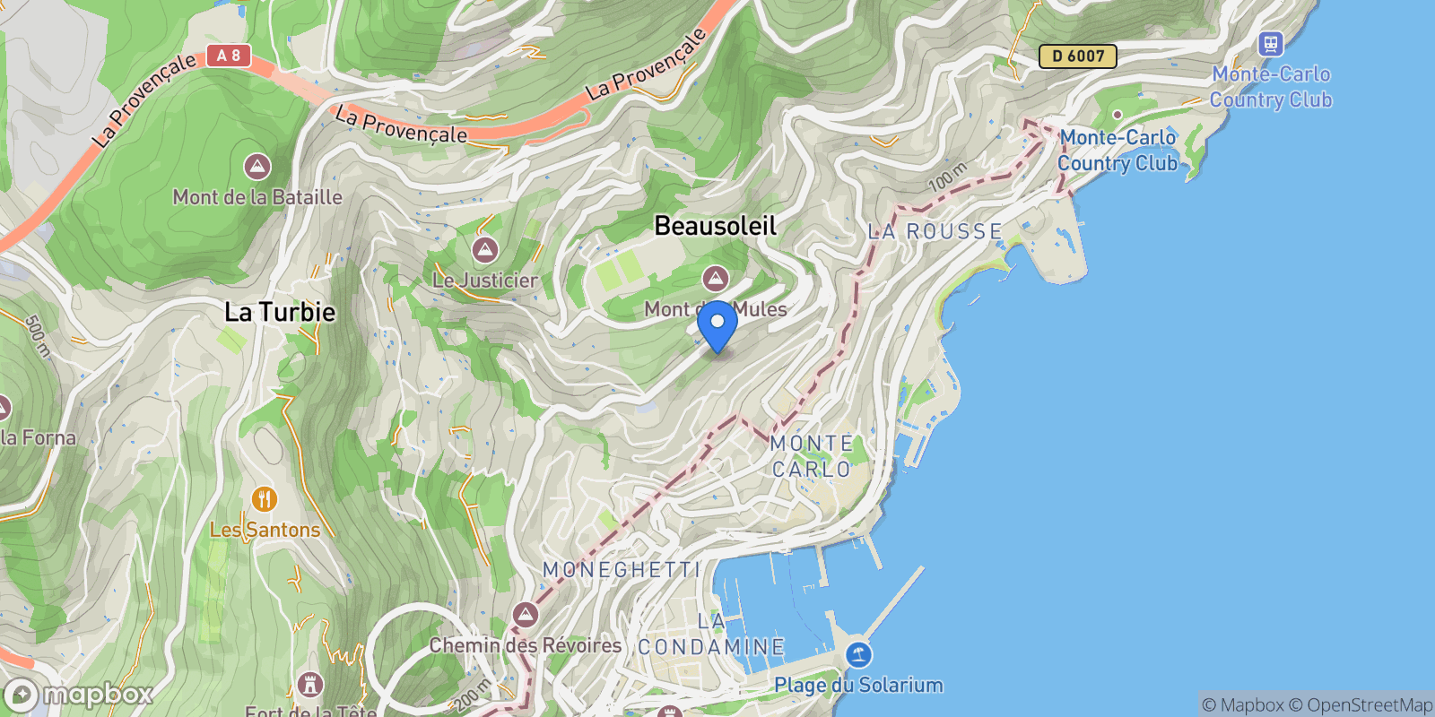 Map showing 27 Boulevard de la Turbie, Beausoleil, Provence-Alpes-Côte d'Azur, France.