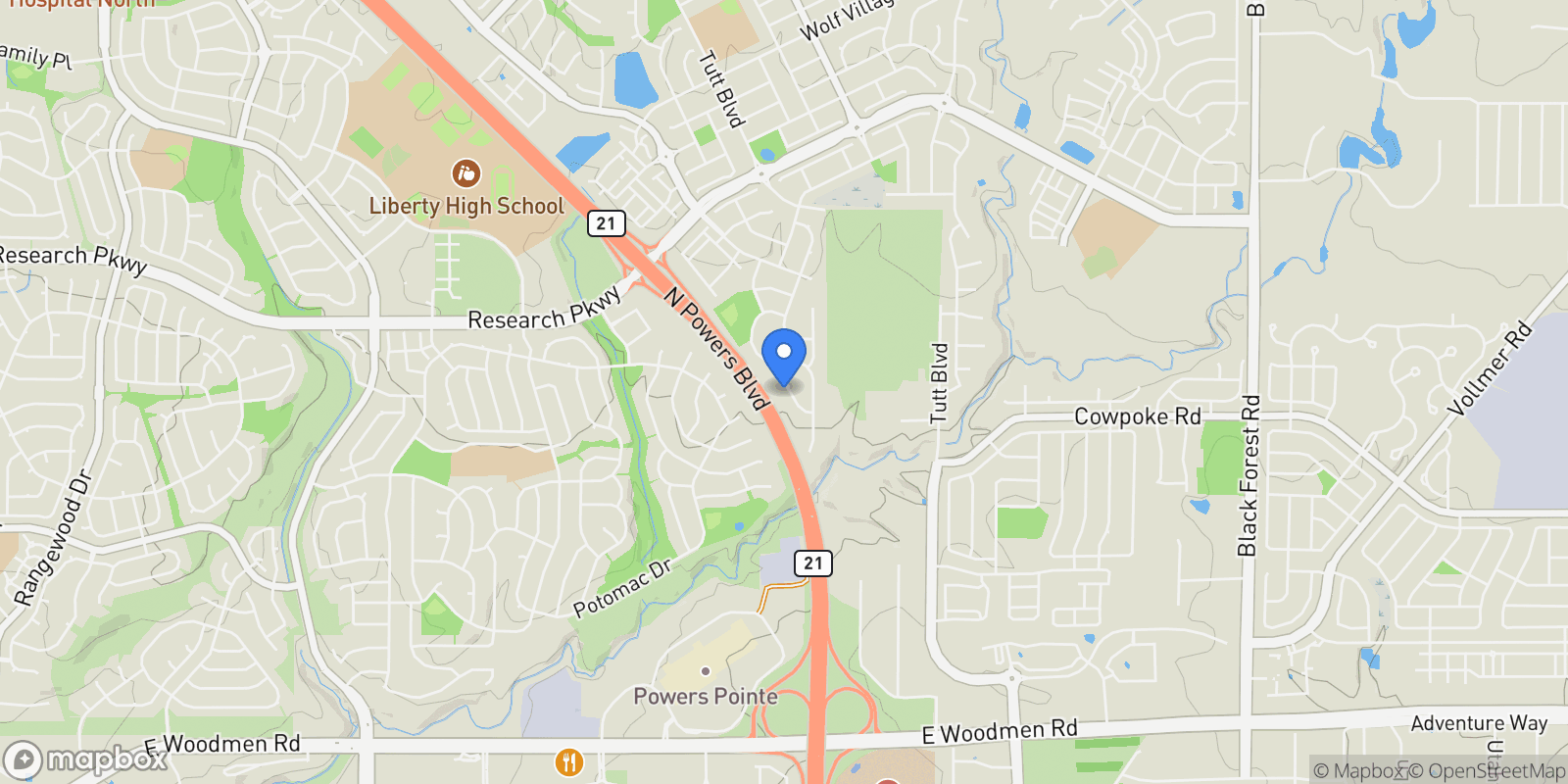 Map showing 8352 James Creek Drive , Colorado Springs, CO 80924, Colorado Springs, Colorado, United States.
