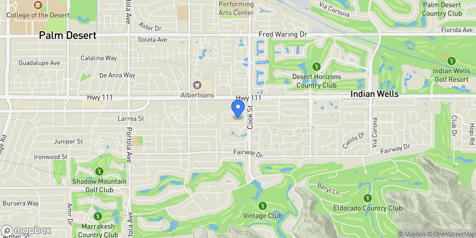 Map showing 45385 Taos Cove, Indian Wells, California, United States.