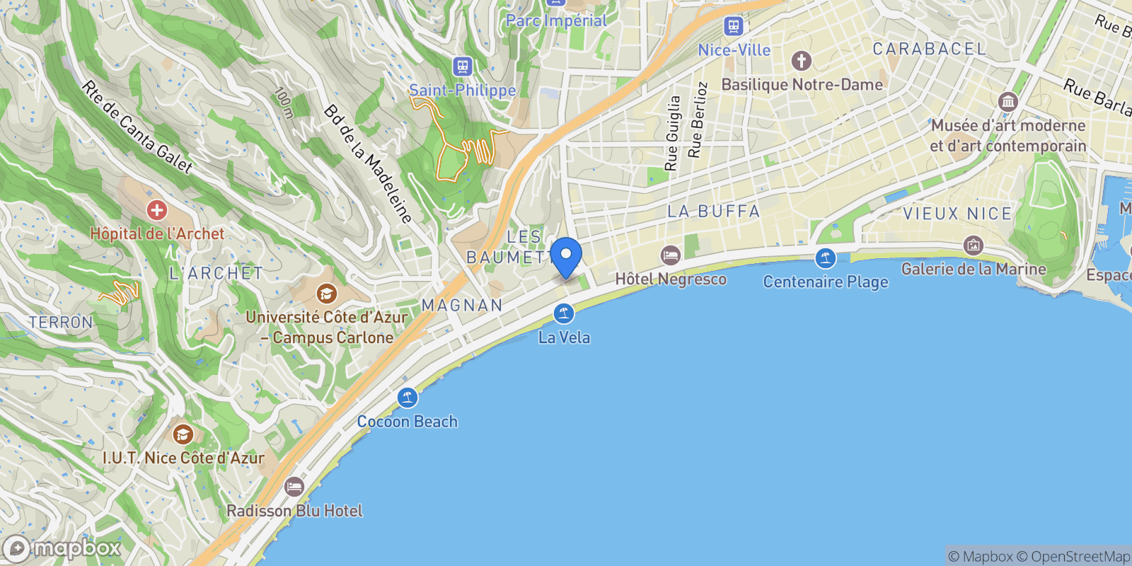 Map showing Nice, Provence-Alpes-Côte d'Azur, France.