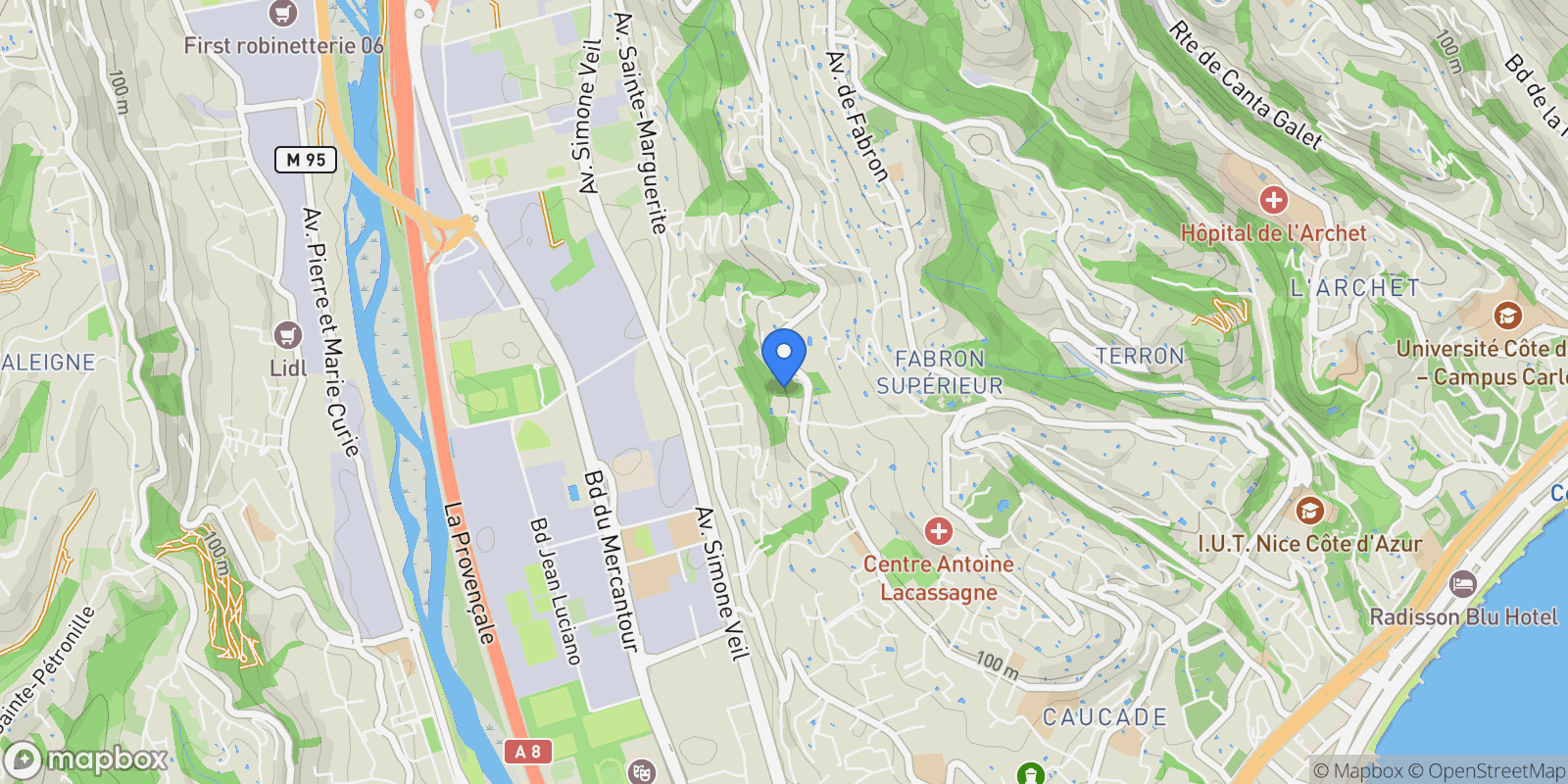 Map showing Nice, Provence-Alpes-Côte d'Azur, France.