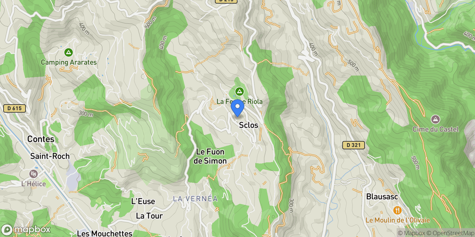 Map showing Route de Sclos, Contes, Provence-Alpes-Côte d'Azur, France.