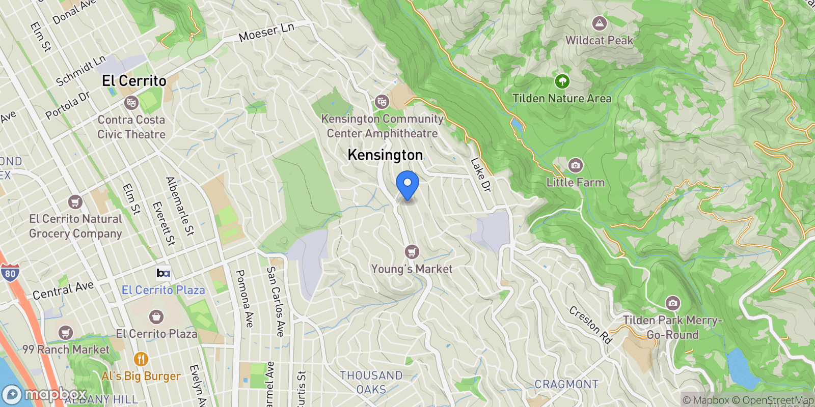 Map showing 201 Amherst Ave, Berkeley, California, United States.