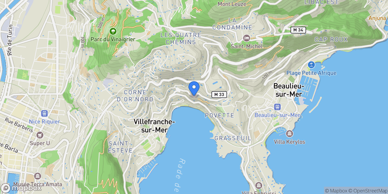 Map showing Villefranche-sur-Mer, Provence-Alpes-Côte d'Azur, France.