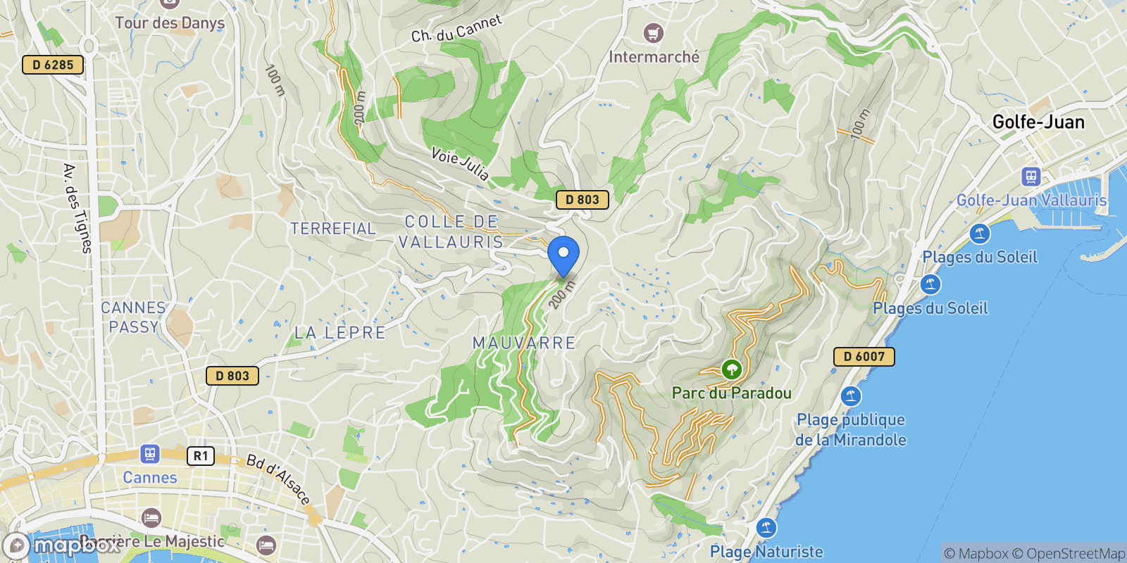 Map showing Cannes, Provence-Alpes-Côte d'Azur, France.