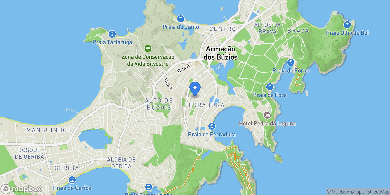 Map showing Armação dos Búzios Praia da Ferradura, Armação dos Búzios, RJ 28950-000, Armação dos Búzios, State of Rio de Janeiro, Brazil.