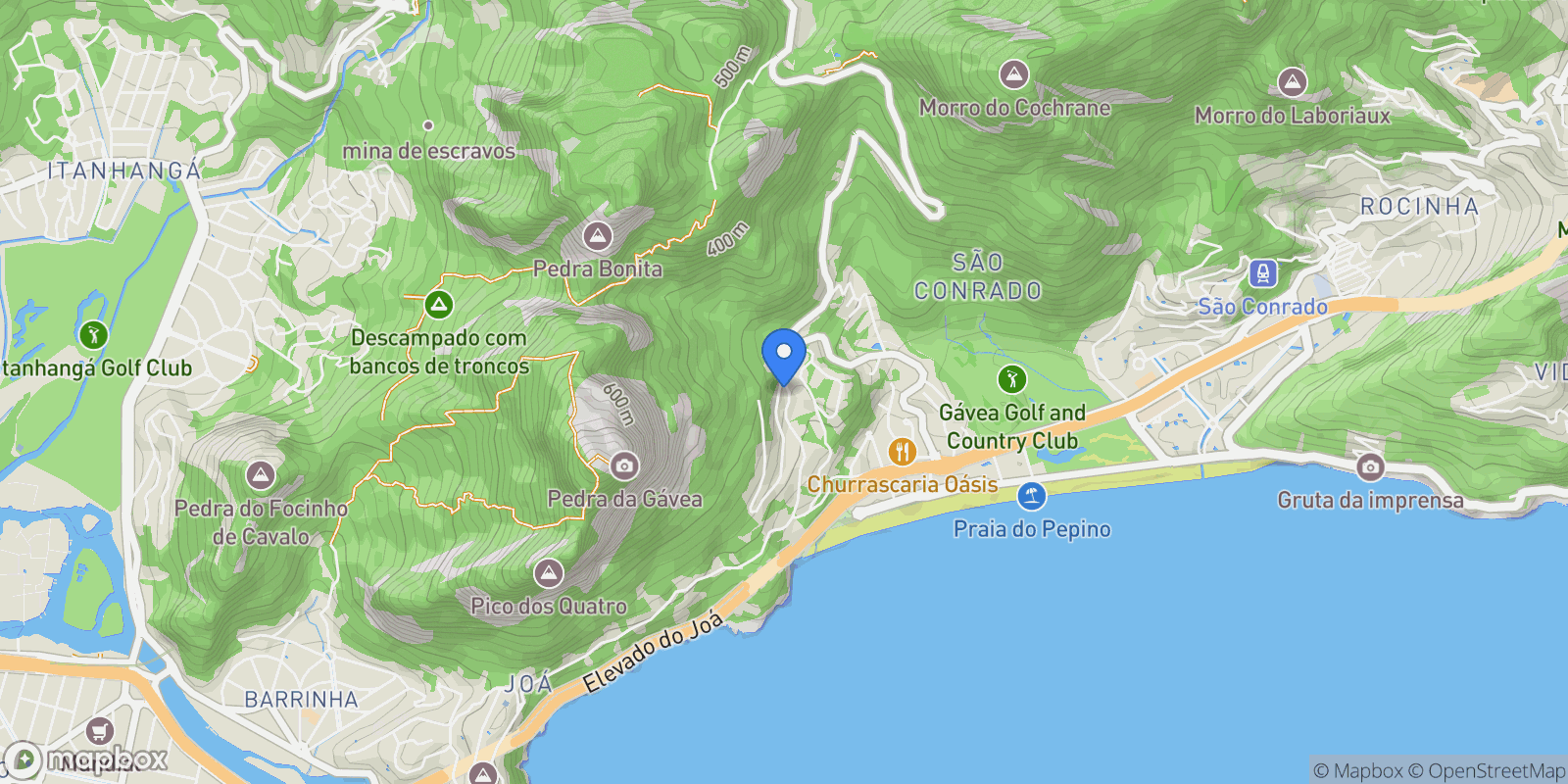 Map showing Rua Iposeira São Conrado, Rio de Janeiro, RJ 22610-380, Rio de Janeiro, State of Rio de Janeiro, Brazil.