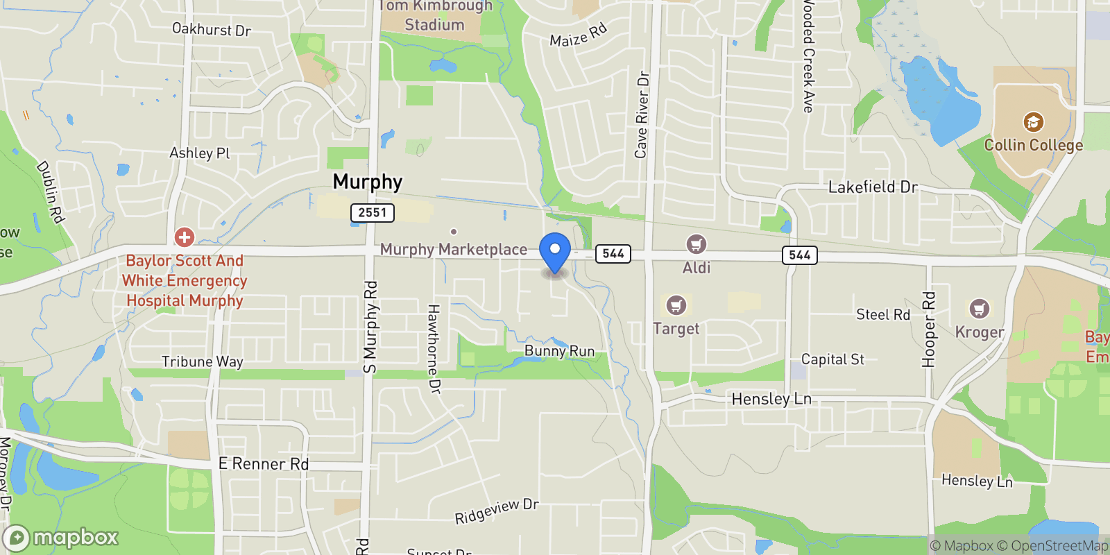 Map showing 110 Birch Boulevard, Richardson, Texas, United States.
