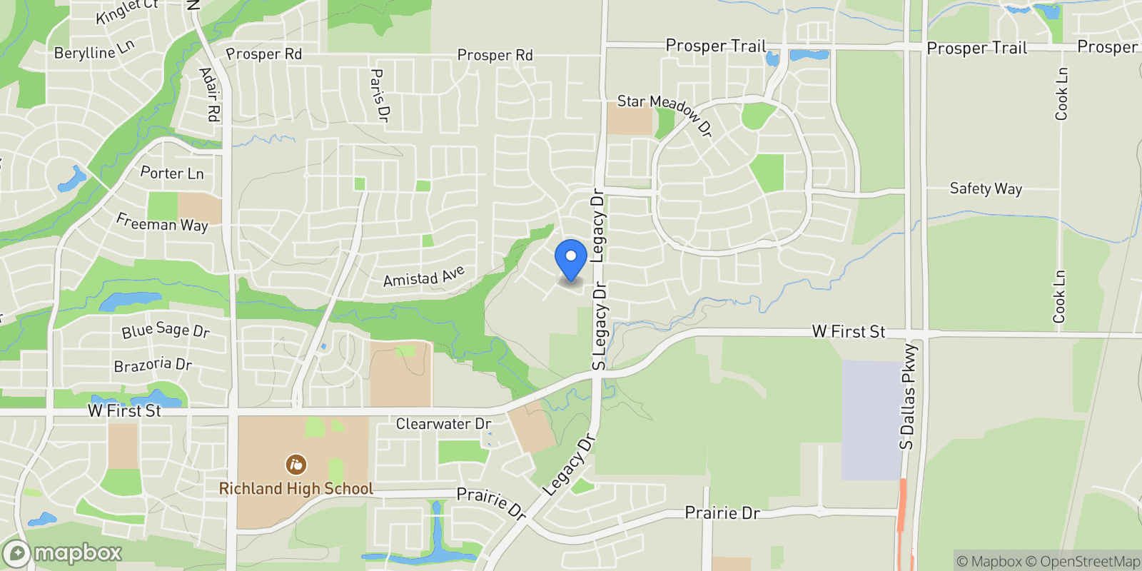 Map showing 2450 Heathrow Lane, Prosper, Texas, United States.